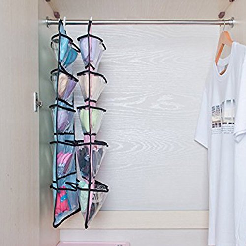 Y-TECH Hanging Closet Dual-Sided Organizers, 42 Pockets, Hanging Closet Double Sided Bra Stocking Clothes Socks Organizer Underwear organizer Socks Ties Storage Closet Organizer (Clear) - Thumbnail 6