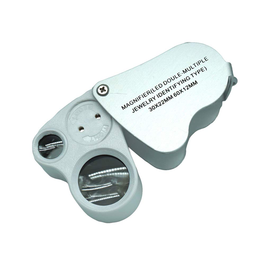 Jewelry Magnifier Slide Out LED lluminated Jeweler Loupe Pocket Scientific Document Magnify Tool with 30X and 60X Glass Magnifying Lens Eye Scope