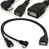 BSHTU Angled Micro USB Y Splitter Cable OTG Power Enhancer Cord USB 2.0 A Female to 90 Degree Micro USB Male and Straight Micro Female On-The-Go Adapter (Micro Male 90Degree)
