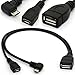 BSHTU Angled Micro USB Y Splitter Cable OTG Power Enhancer Cord USB 2.0 A Female to 90 Degree Micro USB Male and Straight Micro Female On-The-Go Adapter (Micro Male 90Degree)