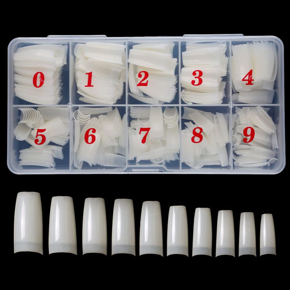 yufana 500 Pcs Acrylic Nail Tips French Half Cover,Artificial Fake Nails With Box,Natural False Nails Oval French Acrylic Fake Nails Artificial Coffin Nails,for Women Girls Natural Color