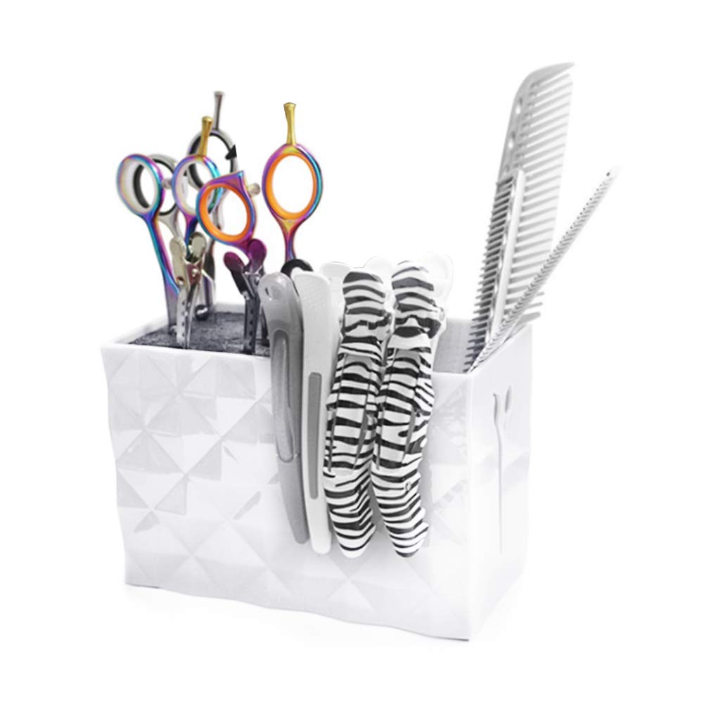 Barber Tools Holder, Professional Salon Scissor Holder Rack, Scissors Holder, Modern Hairdresser Combs Clips Desktop Desk Organiser for Hair Trimmers Brushes Combs Clips Organiser (White)