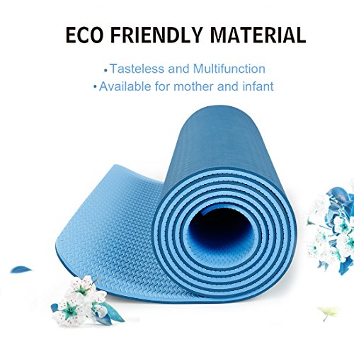 FARLAND Non Slip Yoga Mat with Carrying Strap - Eco Friendly TPE Workout Mat Exercise Mat,Anti-tear Hot Pilates Fitness Yoga Mat in Home & Gym (Blue) - Thumbnail 4