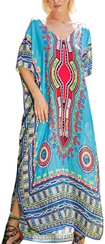 Rbwinner Women's Soft African Print Beach Cover Up Ethnic Dashiki Print Kaftan Bathing Suit Maxi Dress