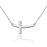 Ladytree 925 Sterling Silver Concise Sideways Cross Pendant Necklace Choker for Women Christian Jewelry
