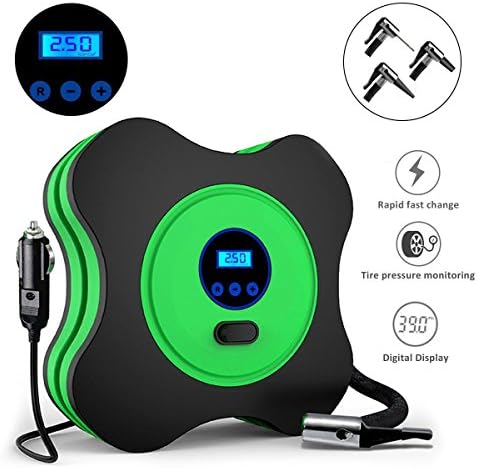 YX MARINE Portable Air Compressor Pump, Digital Tire Inflator by 150PSI with Digital Gauge, 3 High-air Flow Nozzles & Adaptors for Cars, Bicycles, Air Mattresses and Basketballs (Green)