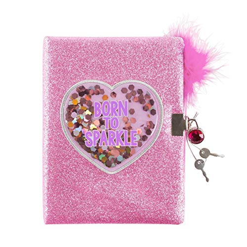 3C4G Born to Sparkle Glitter Confetti Locking Journal with Feather Pen (36037)