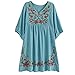 Yaketera Women Mexican Embroidered Peasant V Neck Mexican Tops Blouses