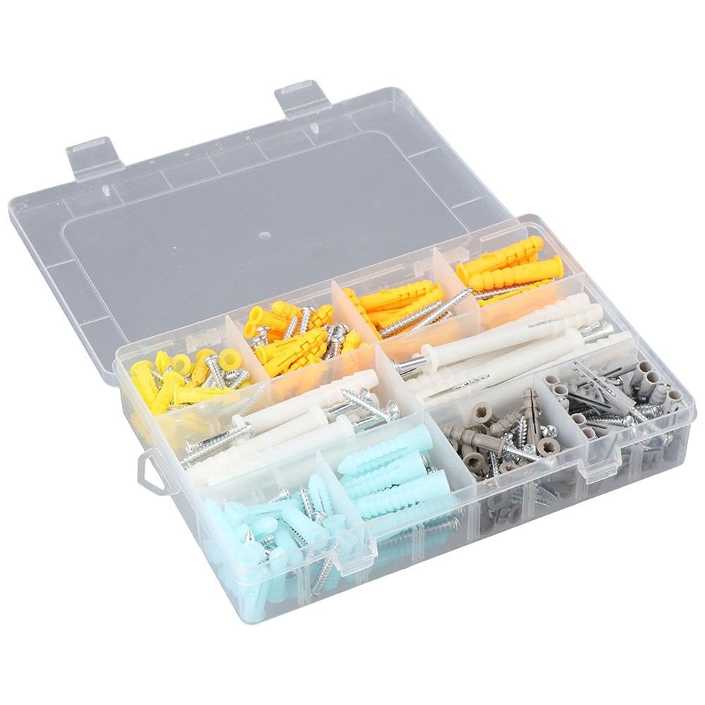 Upluckey Drywall Anchors 300Pcs 10 Sizes with Wall Screws Plastic Screws and Wall Plug Bolts Durable Wall Anchors and Screws Assortment Kit