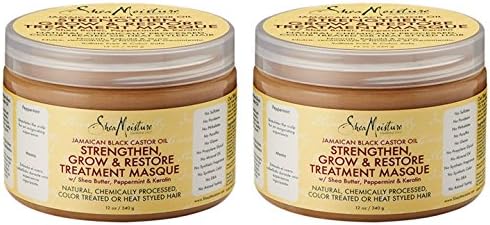 SheaMoisture Jamican Black Castor Oil Strengthen, Grow & Restore Treatment Masque (Pack of 2) with Certified Organic Shea Butter, Castor Seed Oil and Peppermint Leaf Extract, 12 oz