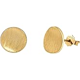 Wicary 14K Gold Plated Sterling Silver Curved Round Stud Earring Brushed Disc Gold Earrings for Women