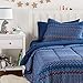 Amazon Basics Kid's Easy Care Microfiber Bed-in-a-Bag 5-Piece Bedding Set, Twin, Navy Zigzags