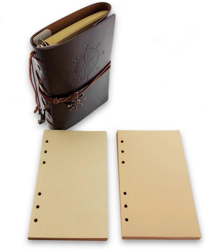 Nextnol Retro daily notebook,Classic Spiral Bound Notebook Refillable Diary Sketchbook With two Loose Leaf Binder Notebook (brown)