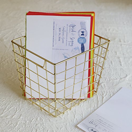 Christmas Gifts Square Wire Basket Rose Gold Plated Metal Wire Storage Container for Office Stationary Kitchen Bathroom Supplies
