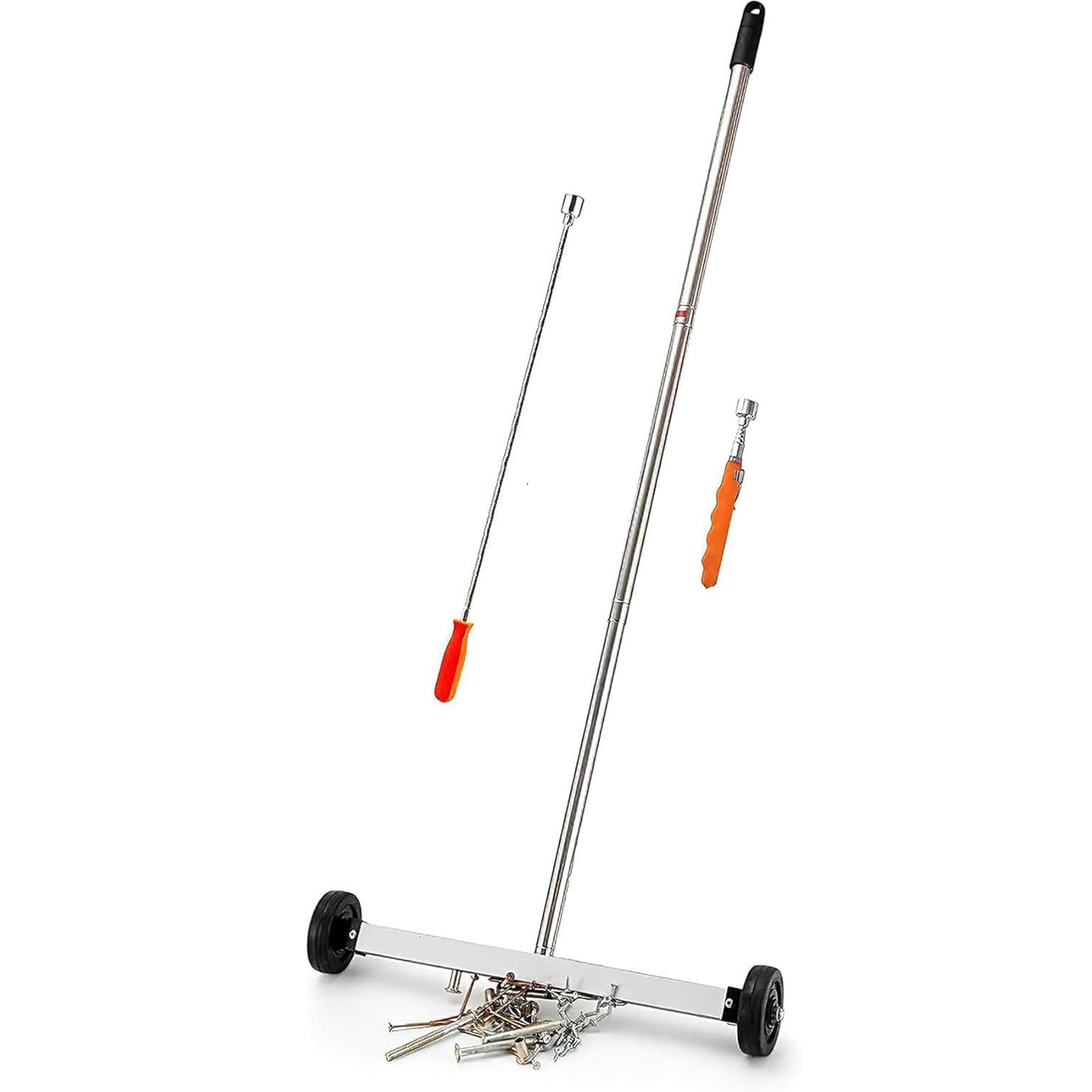Magnetic Sweeper Pickup Tools set of 3-Yard Magnet Sweeper with Telescoping Holder and Wheels,Extendable and Flexible Magnet Stick Pick Up Nails,use for Mechanic,Automotive,Construction,Lawn,Roofing Image