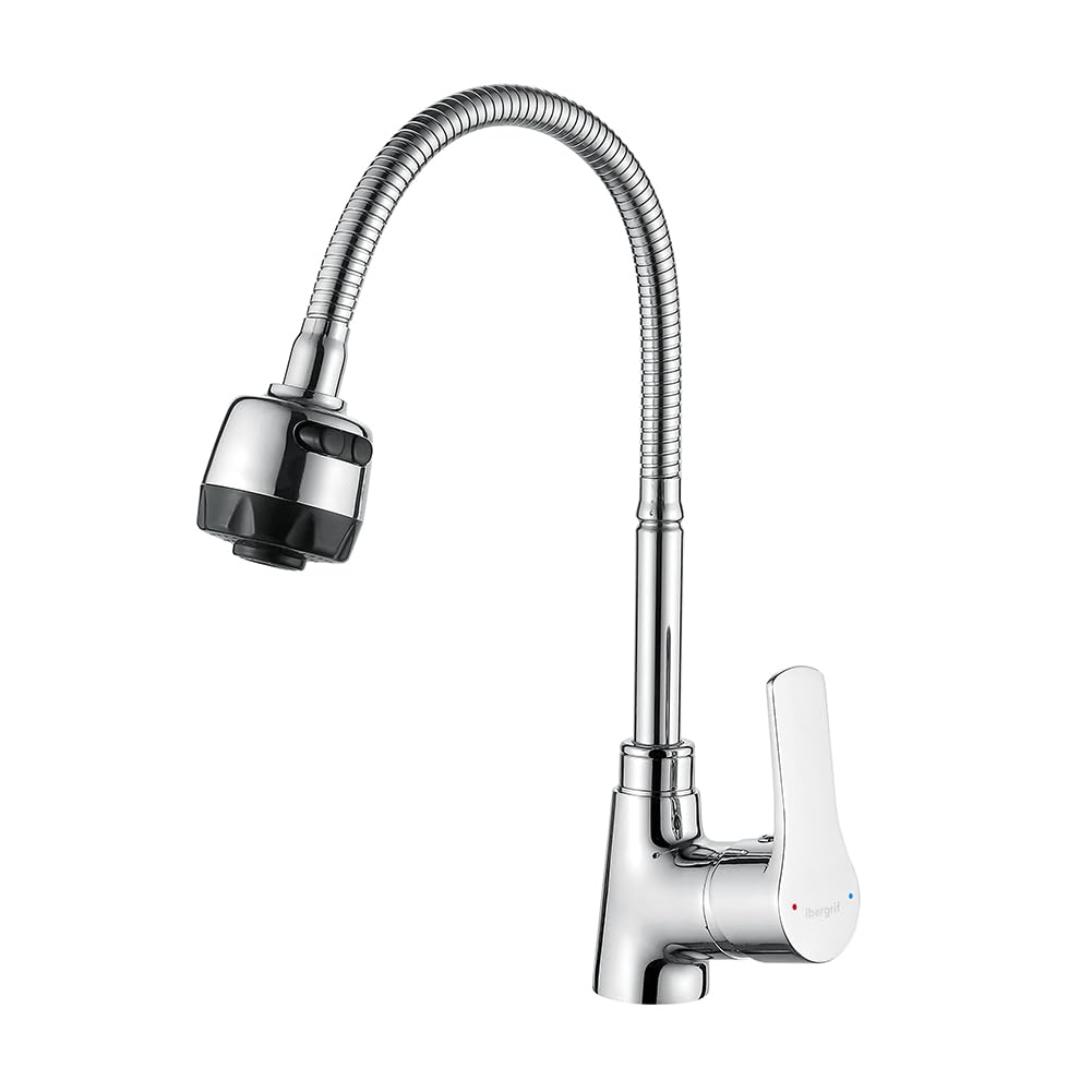 Ibergrif M14357 Kitchen Sink tap, Kitchen Faucet with 360° Rotatable Flexible Funtion Sprayer, for Motorhomes、Travel Trailers, Silver