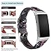 Maledan Compatible with Charge 3 and Charge 4 Bands for Women Girls, Slim Genuine Leather Band Replacement for Charge 4/Charge 3/Charge 3 SE Large, Black/Rose Floral