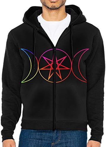 Vredrys Triple Moon Pentacle Pagan Men's Full Zip Hoodie Hooded Long Sleeve Pocket Fleece Sweatshirt XXL