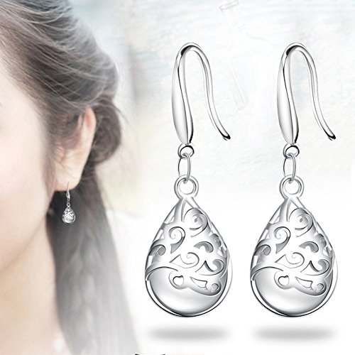 S925 Silver Earrings Solid Sterling Silver Polished Teardrop Cat's Stone Vintage Dangles