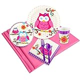 Owl Blossom Childrens Birthday Party Supplies - Tableware Party Pack (24)