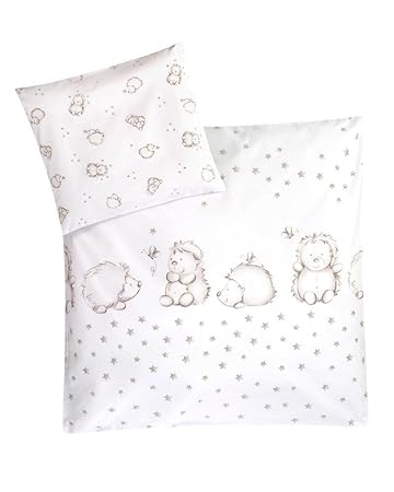 Julius Zöllner Bettwäsche Igelchen 35x40 / 80x80 cm - Bettwäscheset für Babys aus reiner Baumwolle - ideal für zarte Babyhaut