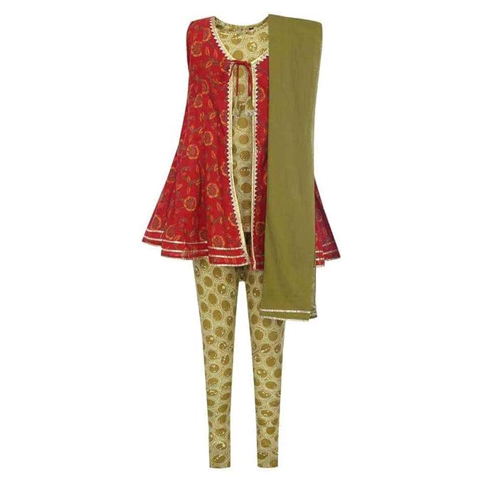 Girl's synthetic a line Salwar Suit Set (205580980_ Green_ 2 to 3 Years)