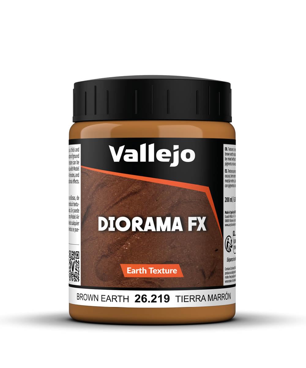 Vallejo Diorama FX Brown Earth 200 ml, Water-Based Acrylic Paint for Realistic Finishes, High-Density Paste for Simulating Soil Textures in Dioramas and Models