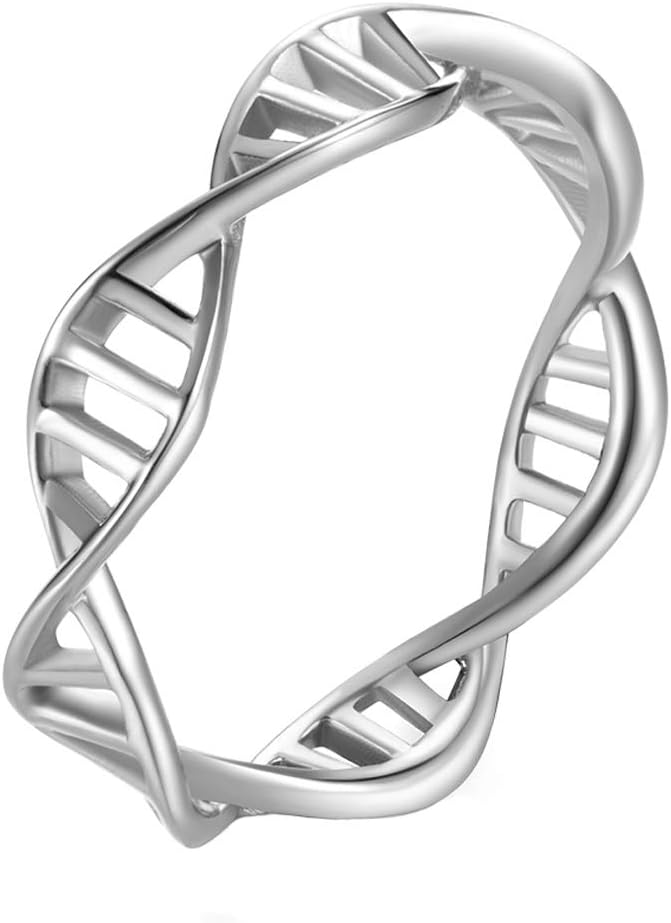 INRENG Women's Stainless Steel DNA Ring Chemistry Science Molecule Twist Rope Helix Band Silver, Rose-Gold, Gold