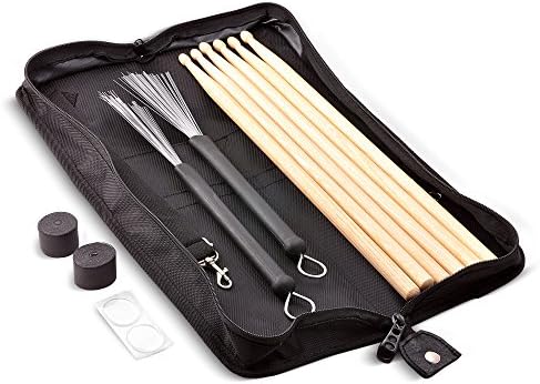 Moozikpro Jazz Drumstick Set, 4 Pairs of Drumsticks + 2 Pieces of Drummer’s Tape + 2 Resonance Pads + 1 Drumstick Bag