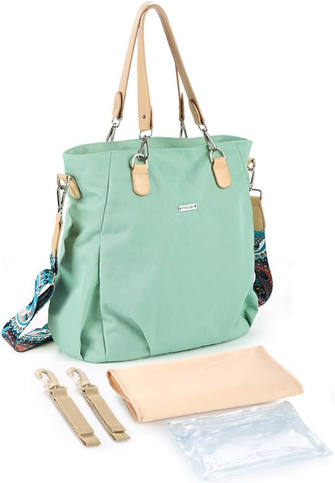 Messenger Diaper Bag with Matching Changing Pad Tote Satchel Bag for Mom, Stroller Hanging Design, Duo Signature (Mint)