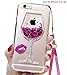 Black Lemon iPhone 6 Plus Liquid Case, 6s Plus Case, Goblet Wine Glass Liquid Quicksand Flowing Floating Bling Glitter Sexy Makeup Case for Girls with Wrist Strap (Rose)