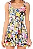 MicaCool Summer Pleated Knee-length Cherry Blossom Pattern Reversible Skater Dress