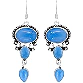 Natural Gemstones Dangle Earrings for Women - 925 Silver Plated Lightweight Dangle & Drop Handmade Jewelry Earrings - Gifts for Mother's Day, Anniversary, Christmas, Valentine's Day