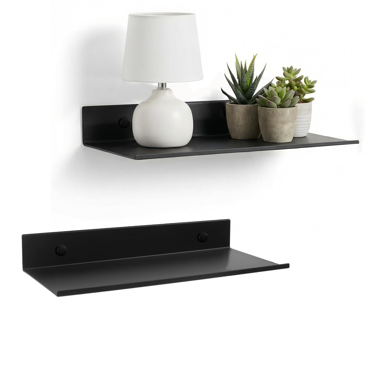 Z metnal Small Decor Shelves, Mini Floating Display Wall Shelf for Smart Speaker Collectables, 300mm Black Gloss Shelf,Aluminum, Wall Mounted, Matt Black,12 x 5 inch, 2 Pack