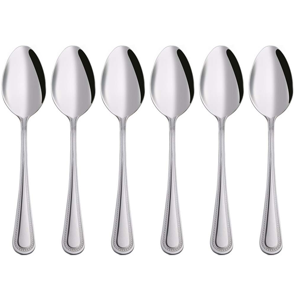 6PCS Stainless Steel Classic Bead Teaspoons Stainless Steel Teaspoons Mirror Finish & Modern Design with Scalloped Edge Used in a Home Kitchen or Dining Room