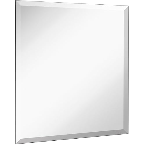 Hamilton Hill Large Simple Square Mirror with 1 Inch Bevel | Frameless 24 Inch Mirror with Silver Backed Mirrored Glass Panel | Best for Wall in Vanity, Bedroom, or Bathroom (24" x 24")