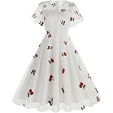 Cherry Dress Women Cherry Tulle Dress Illusion Mesh Sheer Flutter Sleeve Wedding Guest Vintage Cocktail Dress A Line Tulle Homecoming Prom Dress Knee Length Short Evening Dress White-Ruffle Sleeve L