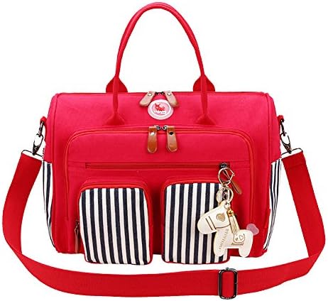 LAGAFFE Large Canvas Mummy Bag Baby Diaper Tote Bags Travel Single Shoulder Bag (Red)