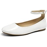 DREAM PAIRS Women's Dressy Ballet Flats Shoes Round Toe Comfortable Ankle Strap Patent Ballerina Flats Shoes