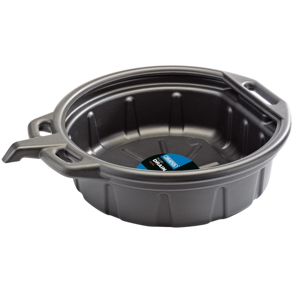 Draper 16L Oil / Fluid Drain Pan | 450mm Diameter | UV Stabiliser Drip Tray | Anti-Splash Lip | 23258, Black