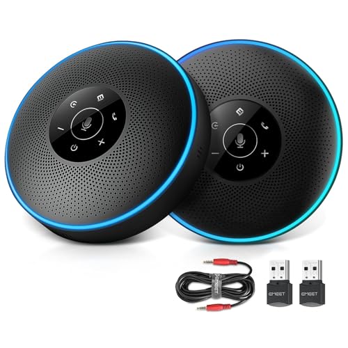 EMEET Bluetooth Conference Speaker Set - 2 x Speakers with Dongle, Conference Speaker with Microphone, 360° Voice Recognition, Plug & Play, for Calls, Conferences, Online Meeting, Classes, Office, Home Office