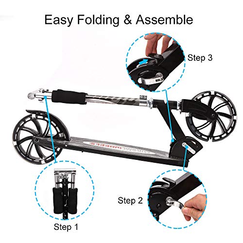 ChromeWheels Kick Scooter, Deluxe 8" Large 2 Light Up Wheels Wide Deck