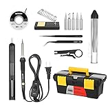 Meterk Soldering Iron Kit, 14 in 1 Adjustable Temperature Welding Soldering Iron with ON/OFF Switch 5pcs Soldering Tips Solder Sucker Desoldering Wick Solder Wire Anti-static Tweezers Iron (black)