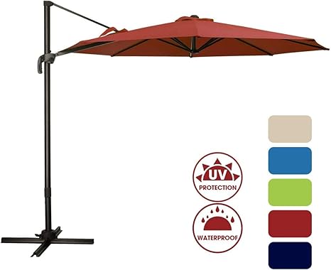 Wyfdm Offset Patio Umbrellas 10ft Cantilever Umbrella Wind Resistant Large Outdoor Tilting Umbrella With 8 Sturdy Ribs For Patio Tables Amazon Co Uk Sports Outdoors