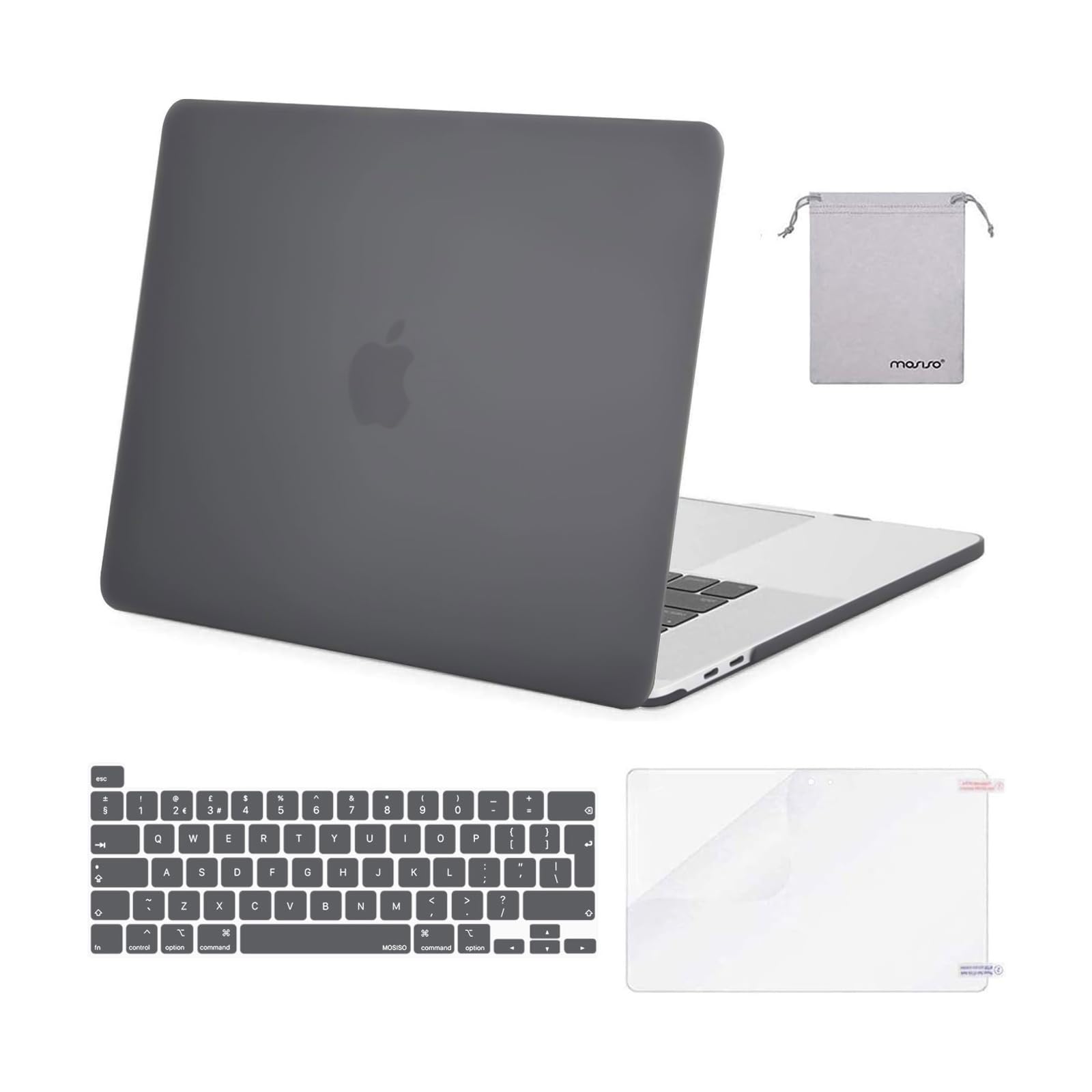 MOSISO Compatible with MacBook Pro 16 inch Case 2020 2019 Release A2141 with Touch Bar Touch ID, Plastic Hard Shell Case & Keyboard Cover & Screen Protector & Storage Bag, Gray