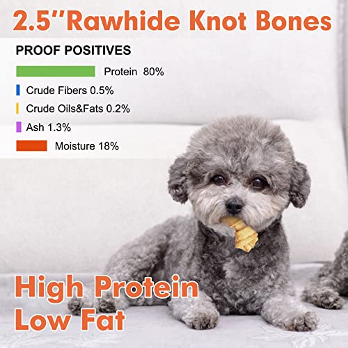 MON2SUN Dog Rawhide Knot Bones Small Rawhide Bones Mini Dog Chews Chicken Flavour 2.5 Inch 60