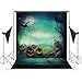 5x7ft Halloween Photo Studio Background Props Fabric Cloth Collapsible Backdrop, Light Green Pumpkin Wood Background for Photography