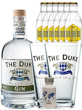 Gin-Set The Duke München Dry BIO Gin 0,7 Liter + Nordes Atlantic Gin 0,05 Liter Miniatur + 6 Goldberg Tonic Water 0,2 Liter +