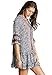 Umgee Women's Printed Mini Bell Baby Doll Boho Peasant Dress Top 3/4 sleeve (S, NAVY / PEACH)