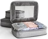 LeanTravel Compression Packing Cubes Luggage Organizers for Travel w/Double Zipper (6) Set - Color Grey